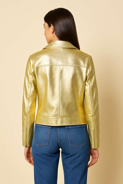 Giacca biker donna oro in vera pelle | Maricle Italia