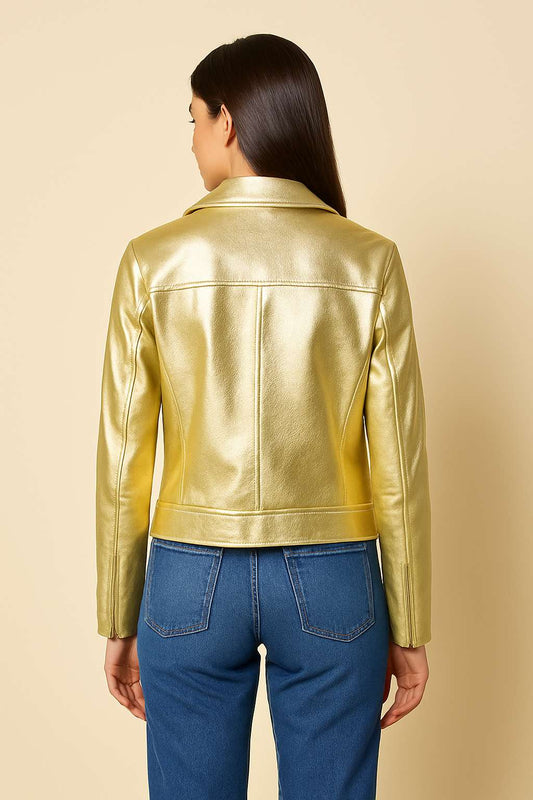 Giacca biker donna oro in vera pelle | Maricle Italia