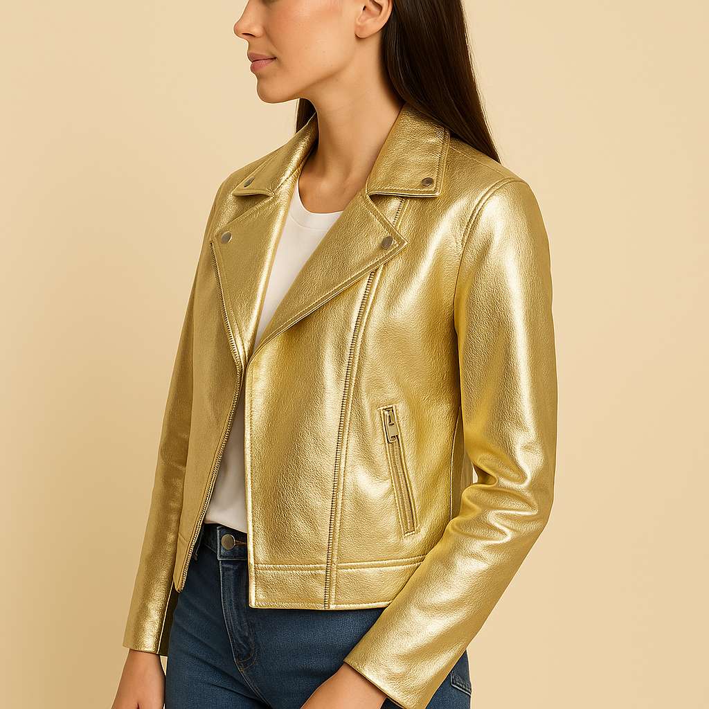 Giacca biker donna oro in vera pelle | Maricle Italia