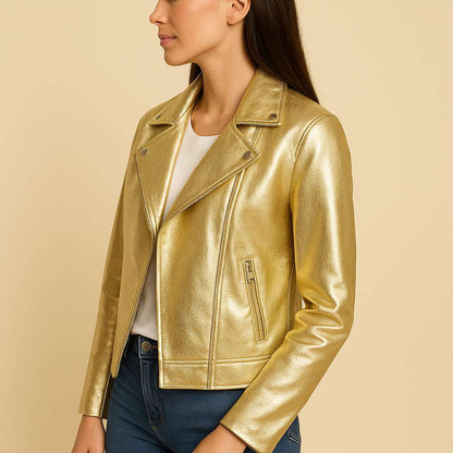 Giacca biker donna oro in vera pelle | Maricle Italia