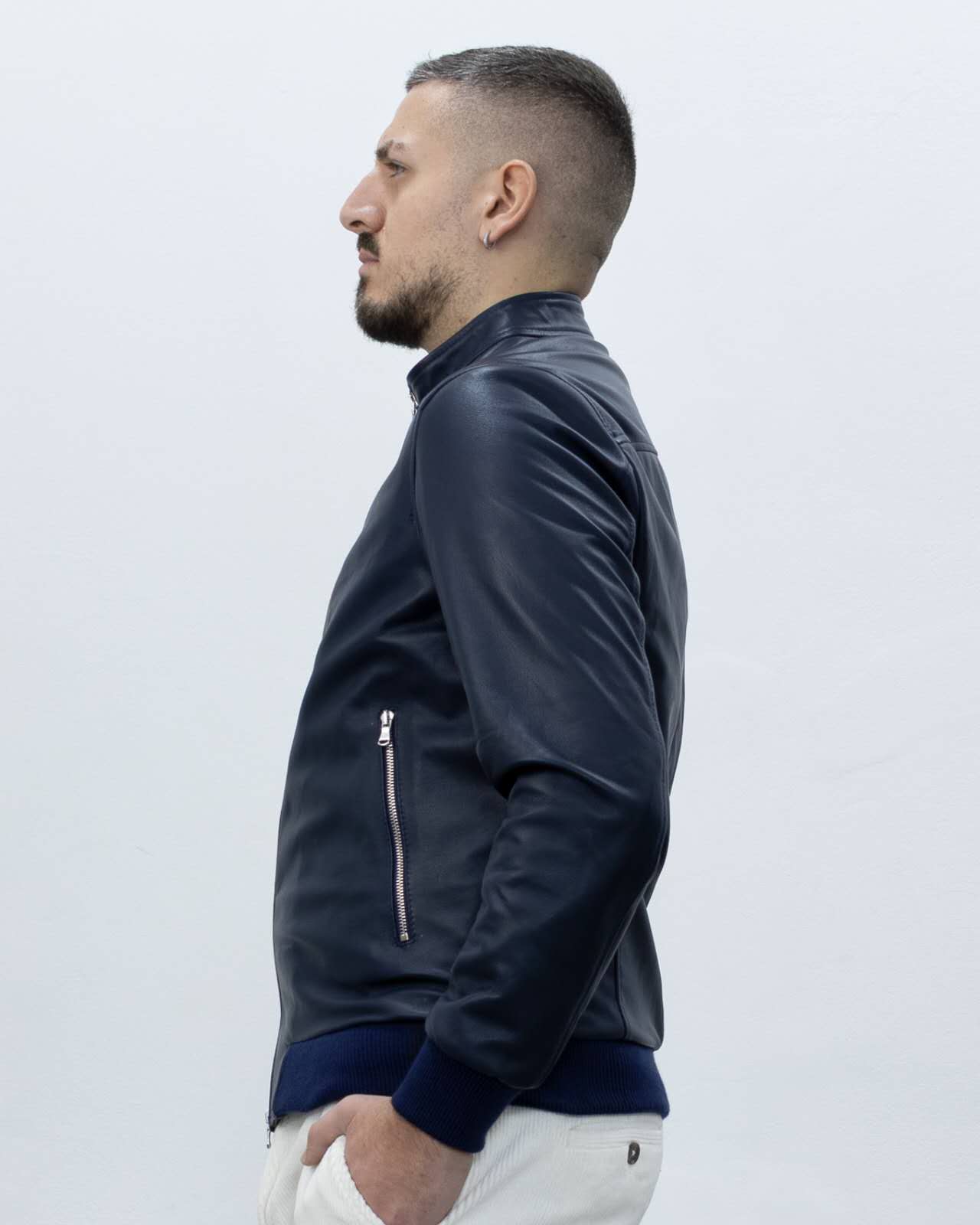 Bomber in pelle  blu nappa-B772K