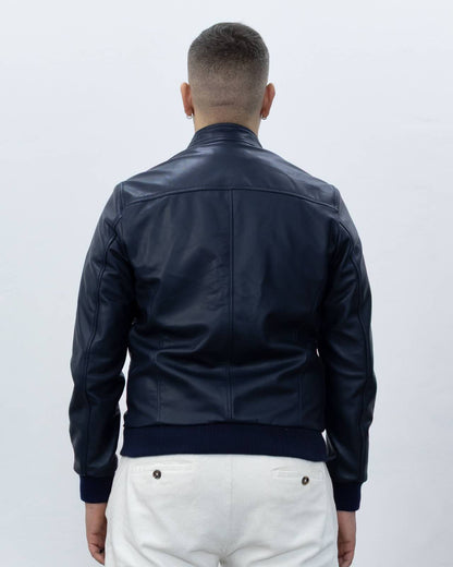 Bomber in pelle  blu nappa-B772K