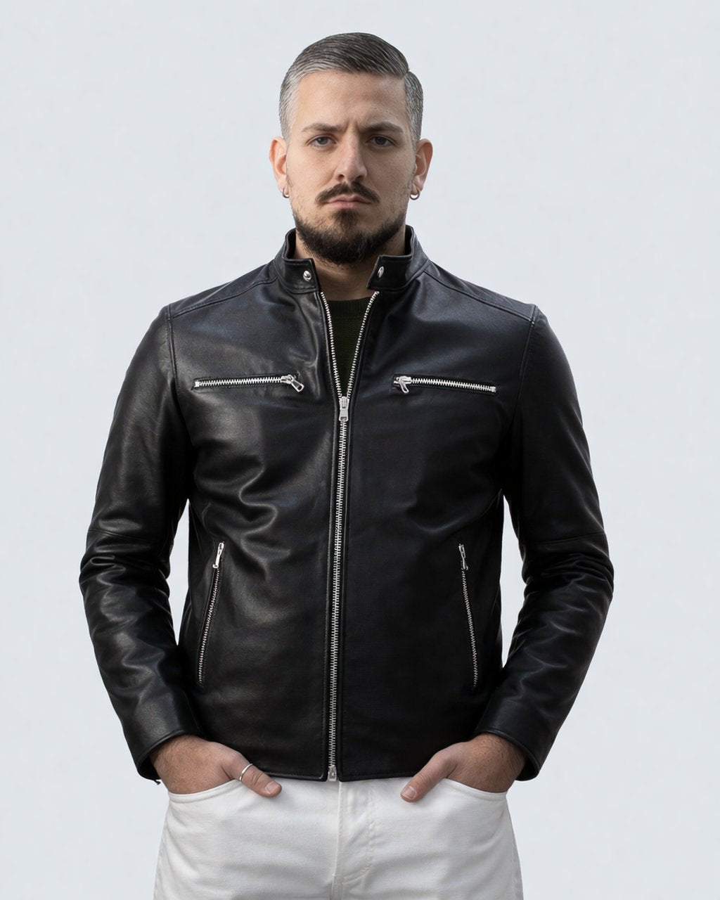 Giacca biker in pelle da uomo  BK3008R
