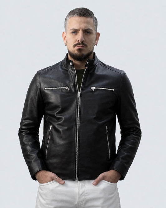 Giacca biker in pelle da uomo  BK3008R