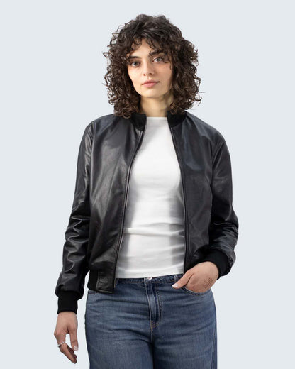 Giacca bomber in vera pelle da donna