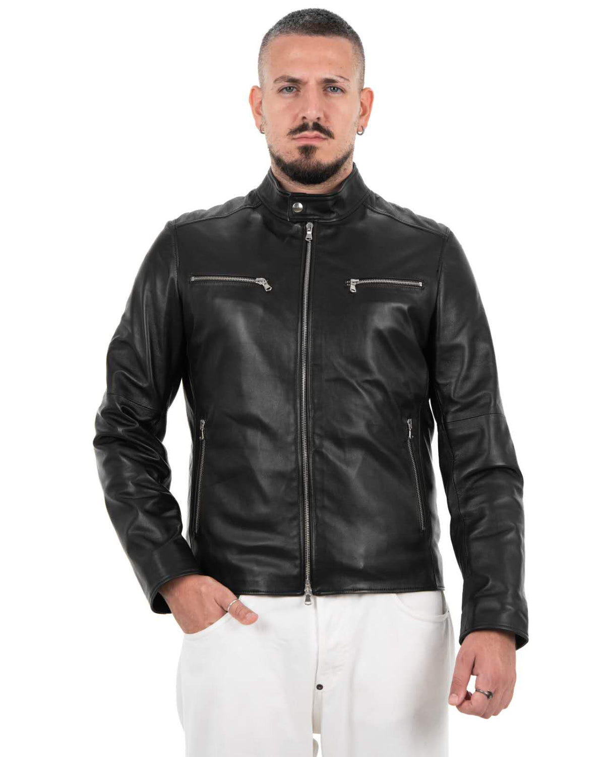 Giacca Biker Uomo in Vera Pelle Nappa di Agnello BK3008R