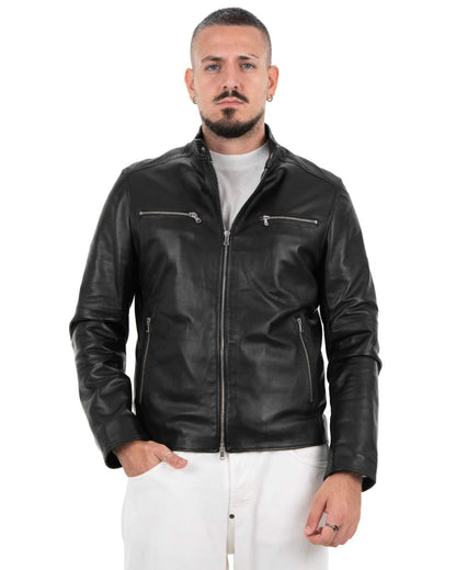 Giacca Biker Uomo in Vera Pelle Nappa di Agnello BK3008R