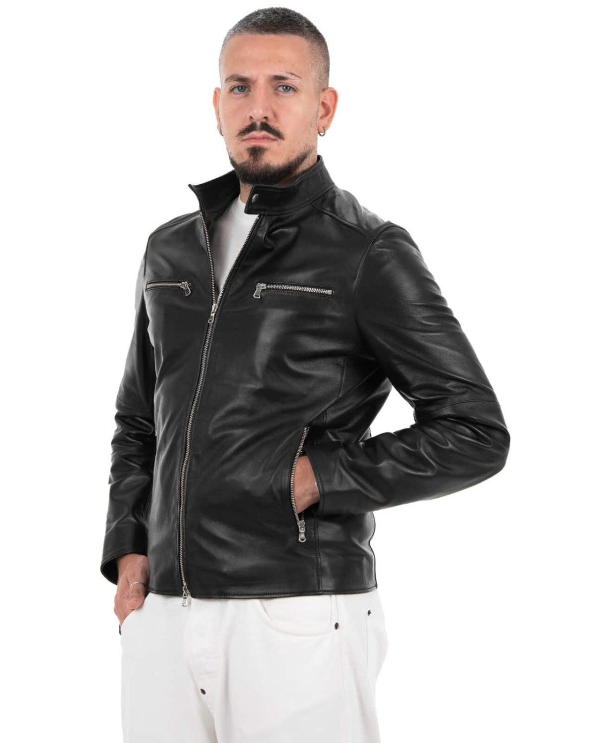 Giacca Biker Uomo in Vera Pelle Nappa di Agnello BK3008R
