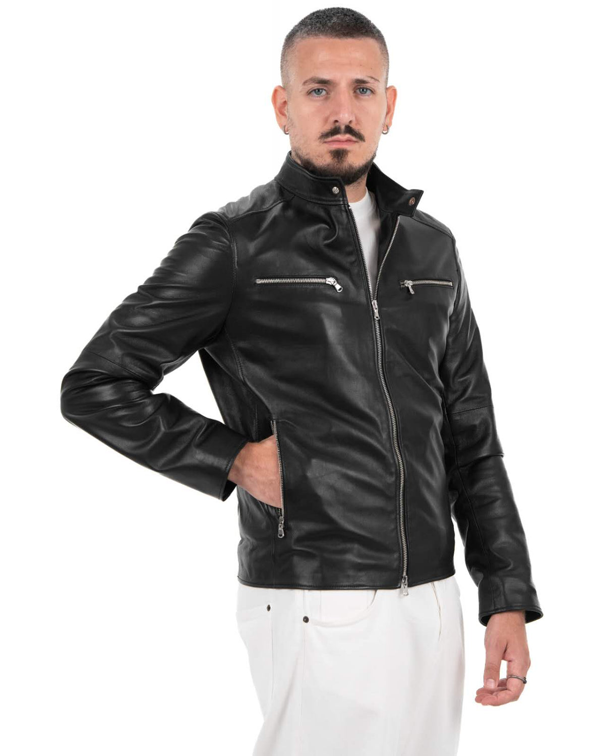 Giacca Biker Uomo in Vera Pelle Nappa di Agnello BK3008R