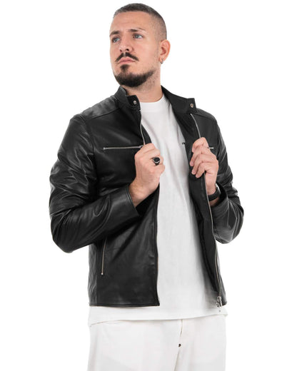 Giacca Biker Uomo in Vera Pelle Nappa di Agnello BK3008R