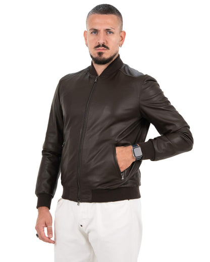 Giacca Bomber Uomo in Vera Pelle Nappa di Agnello -- BR170