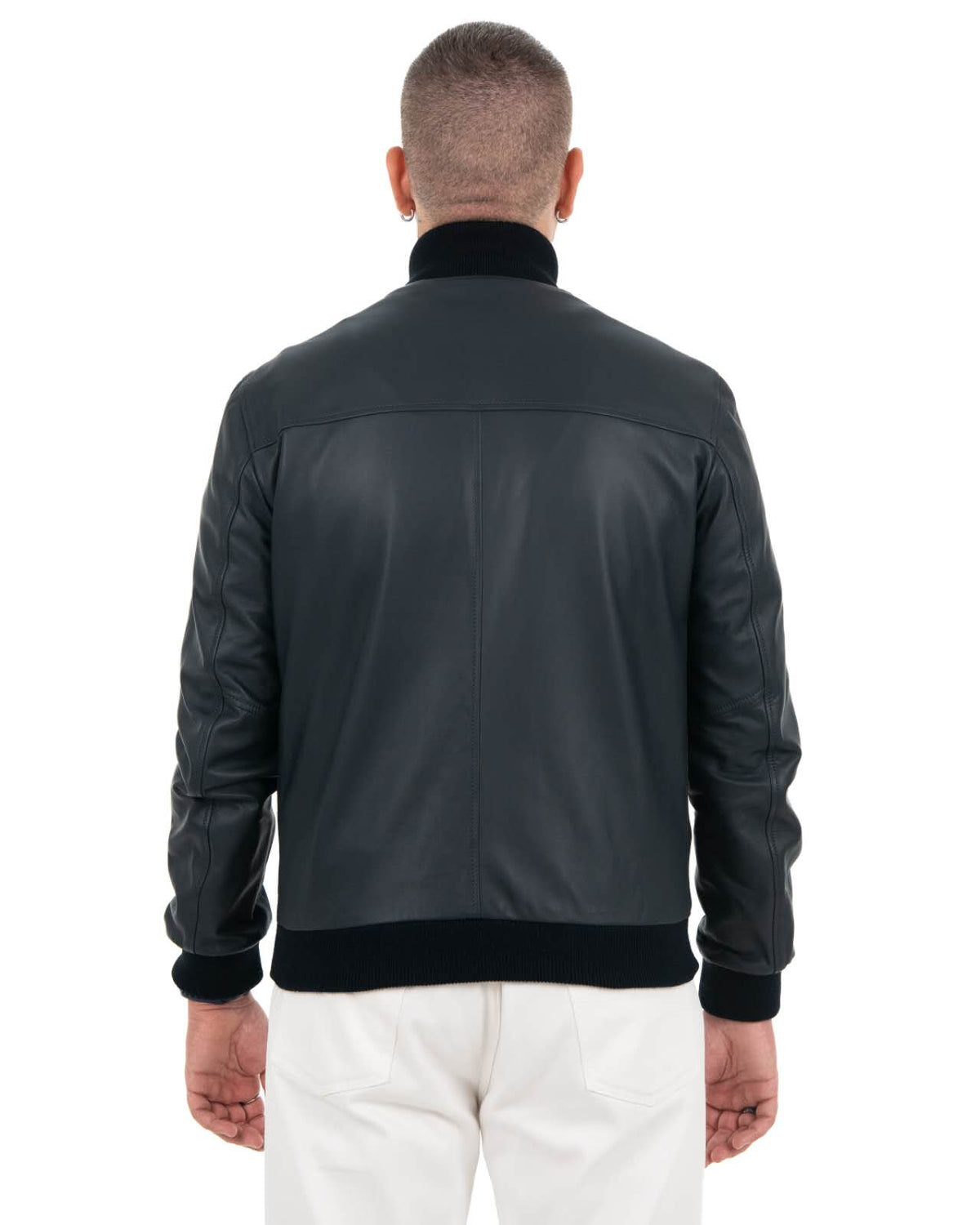 Giacca Bomber Uomo in Vera Pelle Nappa – Blu Scuro KB155