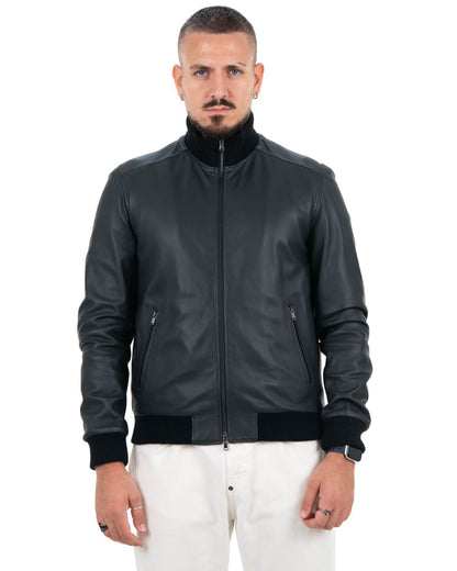 Giacca Bomber Uomo in Vera Pelle Nappa – Blu Scuro KB155