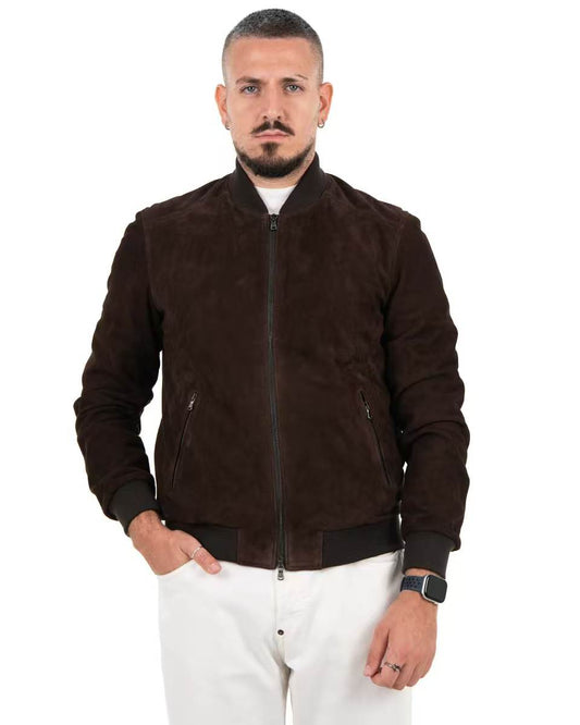 Giacca Bomber Uomo in Vera Pelle Scamosciata Testa di Moro – Modello BR1709