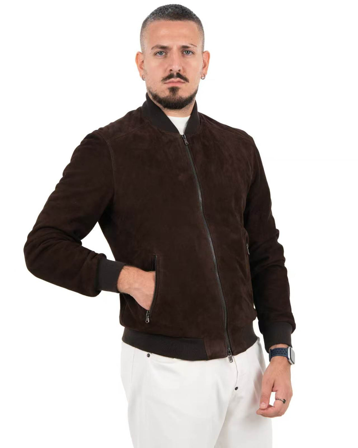 Giacca Bomber Uomo in Vera Pelle Scamosciata Testa di Moro – Modello BR1709