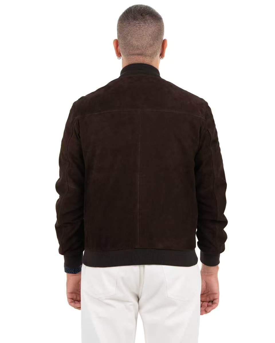 Giacca Bomber Uomo in Vera Pelle Scamosciata Testa di Moro – Modello BR1709