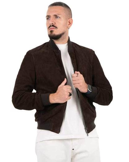 Giacca Bomber Uomo in Vera Pelle Scamosciata Testa di Moro – Modello BR1709