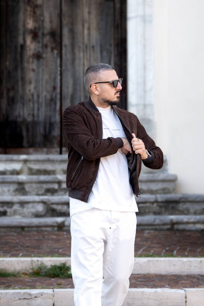 Giacca Bomber Uomo in Vera Pelle Scamosciata Testa di Moro – Modello BR1709