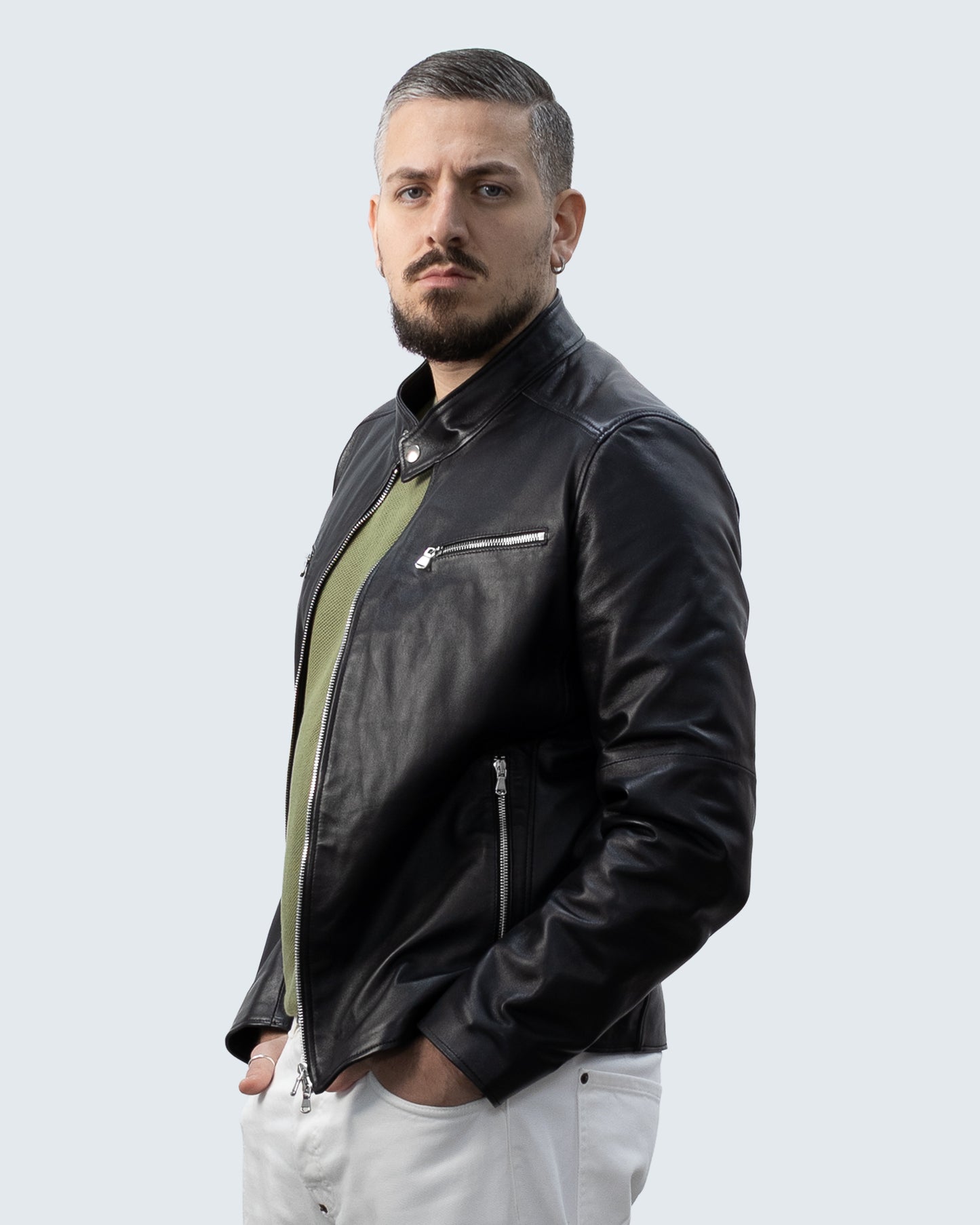 Giacca biker in pelle da uomo  BK3008R